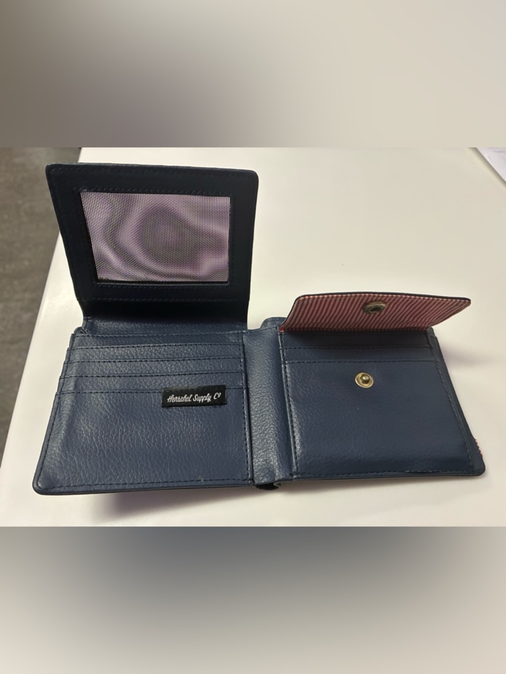 Leather Herschel Supply Company Navy Bi-fold Wallet with Coin Flap